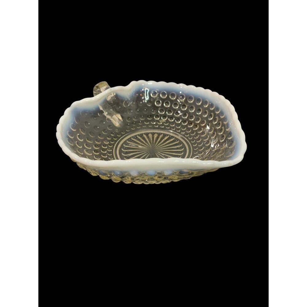 Anchor Hocking Opalescent Moonstone Leaf Candy Dish Glass